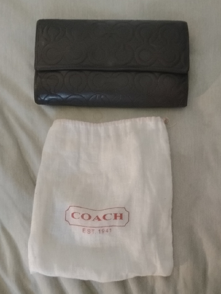 Coach Brown Embossed Signature Fold-Over Clutch Wallet
